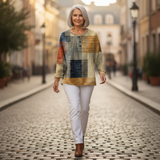 Thea - Pull patchwork ocre e azul