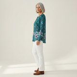 Yolande - Pullover turquesa com flores