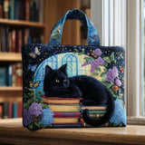 Bolsas Feitas à Mão - Gato Preto sobre Livros