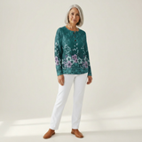Yolande - Pullover turquesa com flores