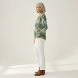 Inès - Pull verde com floresta de pinheiros