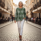 Inès - Pull verde com floresta de pinheiros