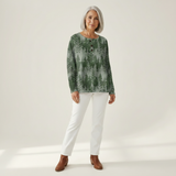 Inès - Pull verde com floresta de pinheiros