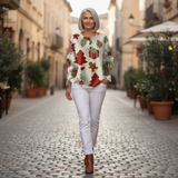 Olivia - Pullover de Natal com árvores de Natal e presentes