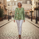 Ingrid - Pulôver de Natal verde com pinheiros