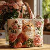 Bolsas Feitas à Mão - Gato Vermelho com Rosas