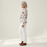 Anna - Pull de Natal branco com pinheiros e bolas