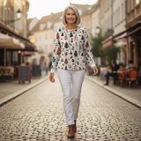 Anna - Pull de Natal branco com pinheiros e bolas