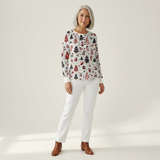 Anna - Pull de Natal branco com pinheiros e bolas