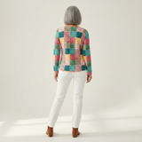 Agnes - Pulôver patchwork rosa e turquesa