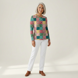 Agnes - Pulôver patchwork rosa e turquesa