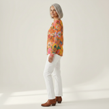 Faustine - Pulôver laranja com flores