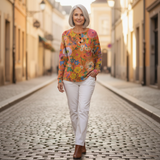 Faustine - Pulôver laranja com flores