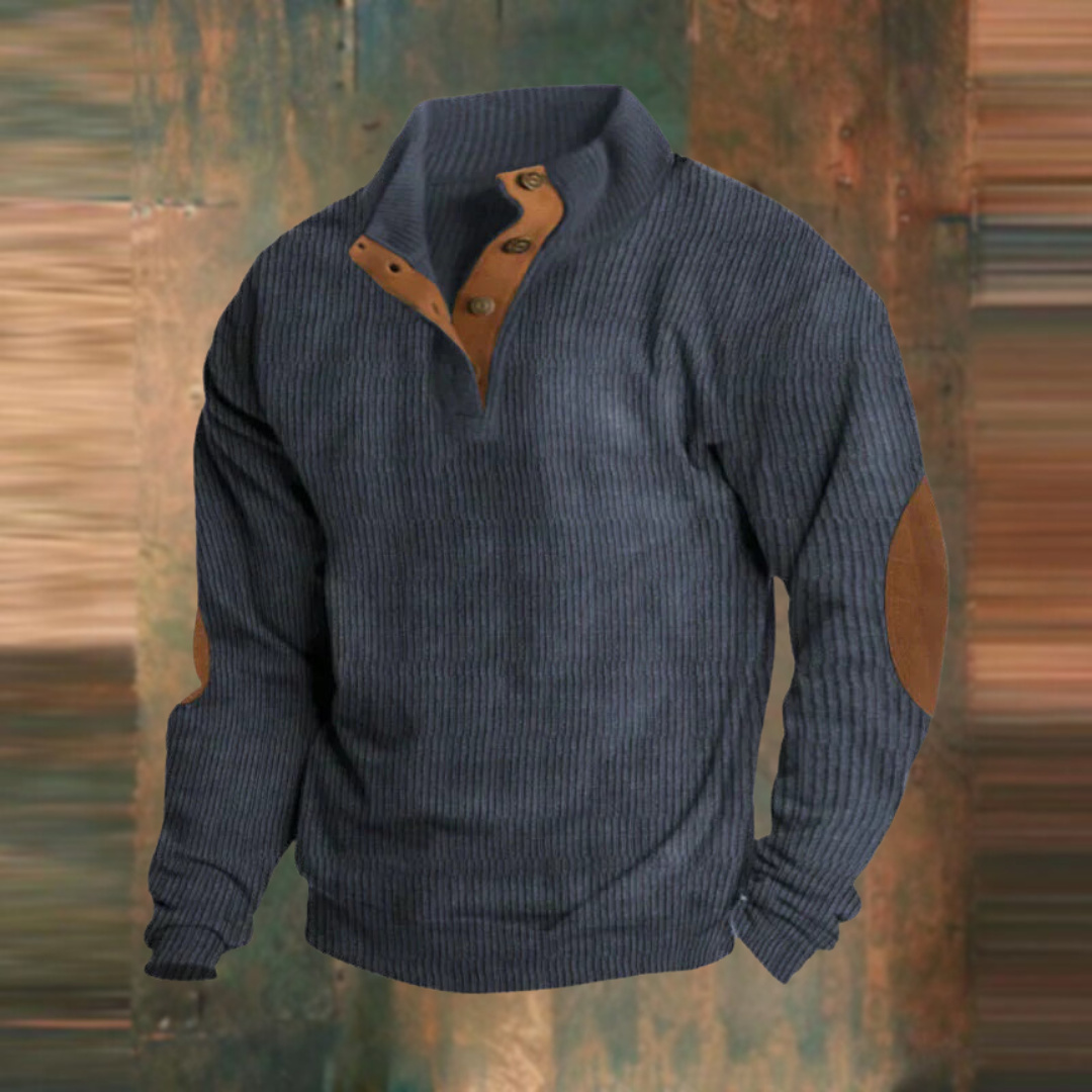 Austin | Pullover de gola alta em verde oliva canelado com fecho de meio zíper