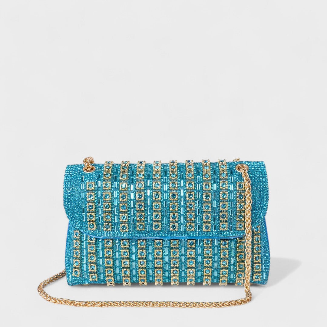 Claudia - Bolsa de ombro com corrente elegante e diamantes coloridos