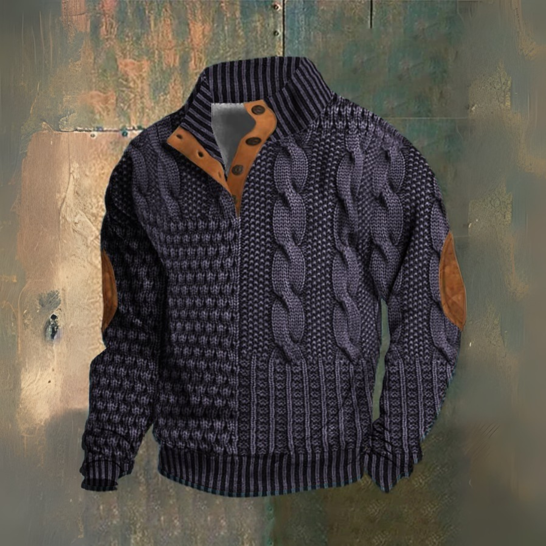 Elliot | Pullover de gola alta em tricot torcido azul marinho
