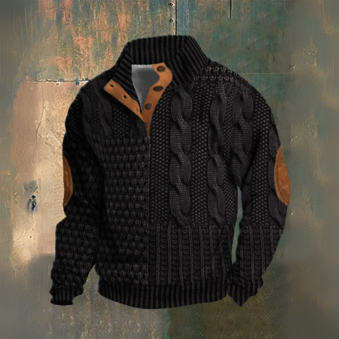 Elliot | Pullover de gola alta em malha torcida azul marinho