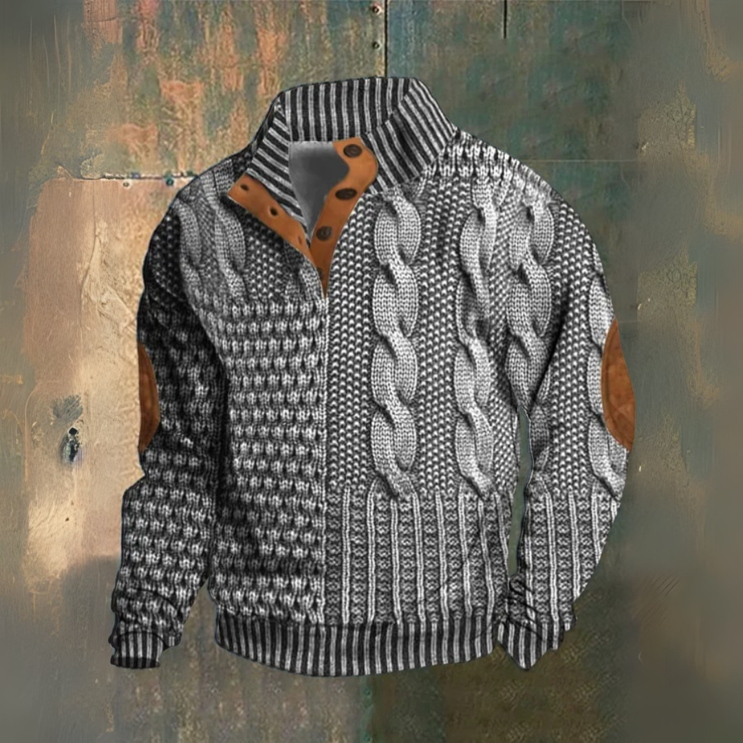 Elliot | Pullover de gola alta em malha torcida azul marinho