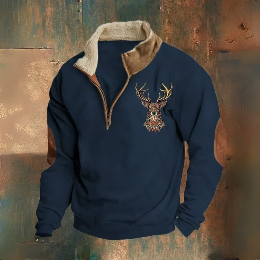 Laurence | Sweat de gola alta e meia-zíper com padrão de cervo castanho