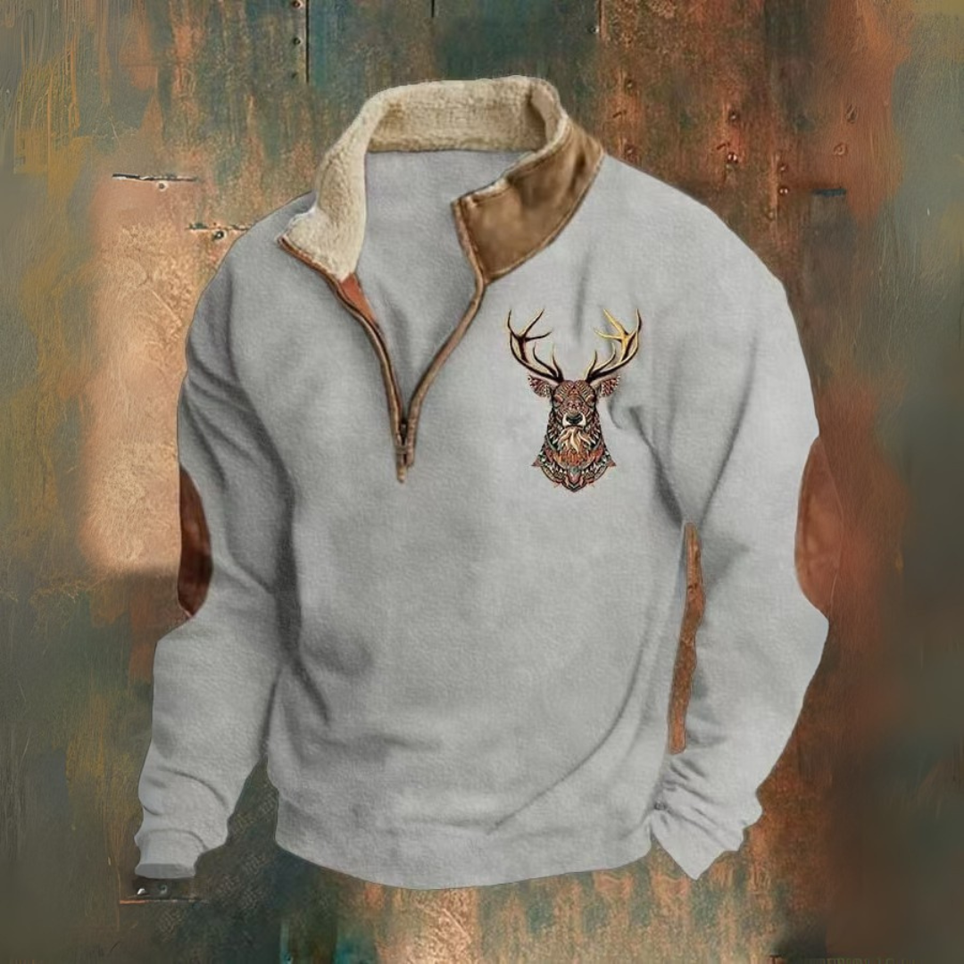 Laurence | Sweat de gola alta e meia-zíper com padrão de cervo castanho