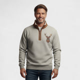 Laurence | Sweat de gola alta e meia-zíper com padrão de cervo castanho
