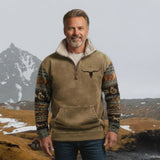 Martin | Sweatshirt de gola alta e meia-zips com mangas em padrão castanho