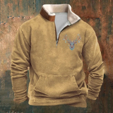 Peter | Sweatshirt de meia-zíper com padrão de veado em olive