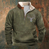 Peter | Sweatshirt de meia-zíper com padrão de veado em olive