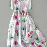 Vestido Floral Feminino - Estilo de Verão em Algodão-Linho Respirável