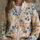 Delphine | Cardigan com fecho éclair estampado de folhas botânicas